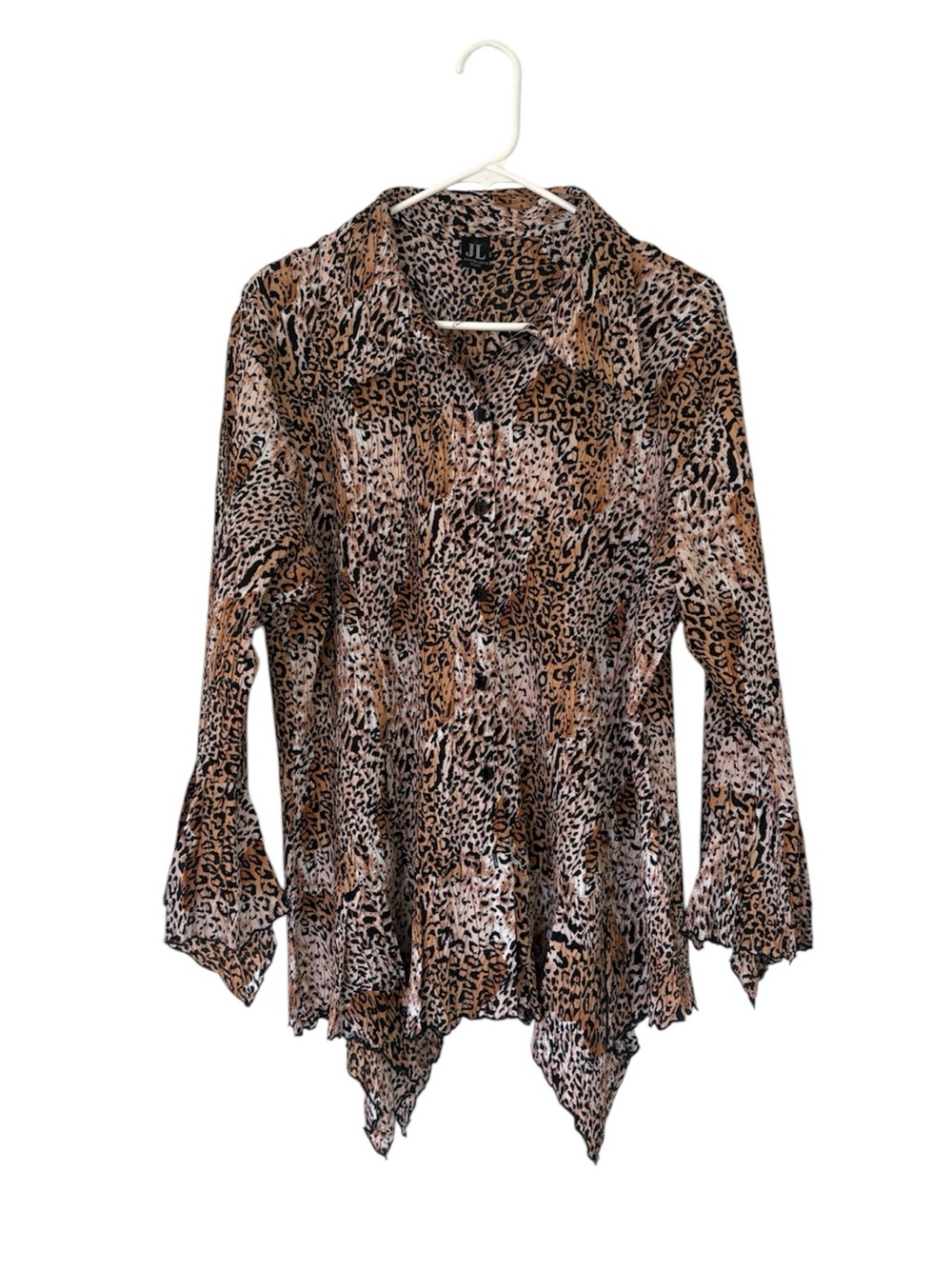 Leopard Print Handkerchief Hem Blouse